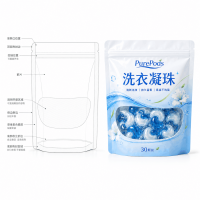Custom Three-Side Sealed Stand-Up Bag for Personal Care and Household Chemical Packaging, Custom Made for Laundry Pellets and Effervescent Tablets Packaging