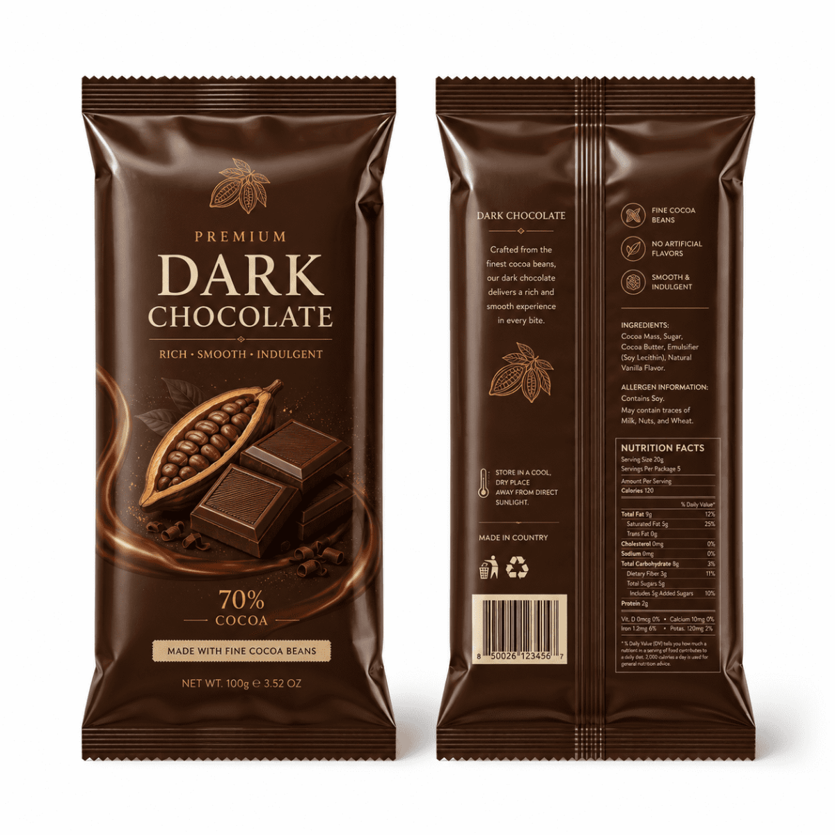 Custom Chocolate Packaging Bags with Sealing, Snack Packaging Bags