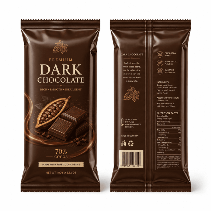 Custom Chocolate Packaging Bags with Sealing, Snack Packaging Bags