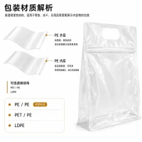 Clear carry handle general-purpose packaging bags, food-grade flat-bottom bags, bulk in stock
