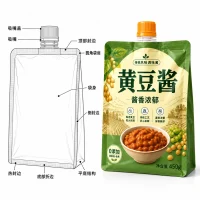 Custom Sauce Nozzle Bag, Huang Dou Sauce Eight-Side Sealed Flat Bottom Packaging Manufacturer