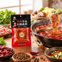 Three-Side Sealed Bag for Hot Pot Base Flavor, Transparent Window with Hanging Hole Packaging Customization